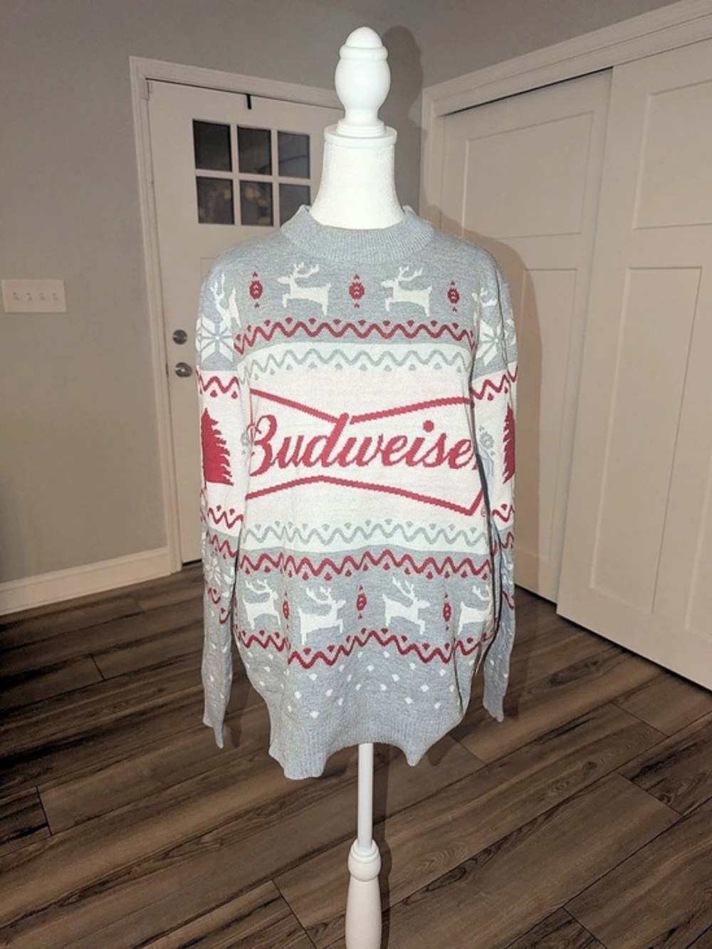Tipsy Elves Budweiser Holiday Sweater Gray & Red Size Medium